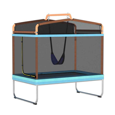 182.88cm Trampoline for Kids w/ Enclosure Safety Net Swing Rectangle Orange